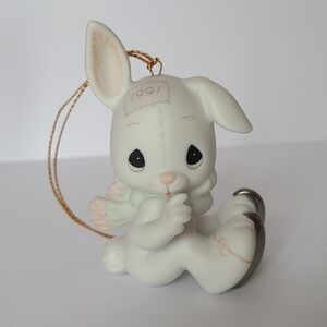 Vintage Precious Moments Rabbit Christmas Porcelain Figurine Ornament